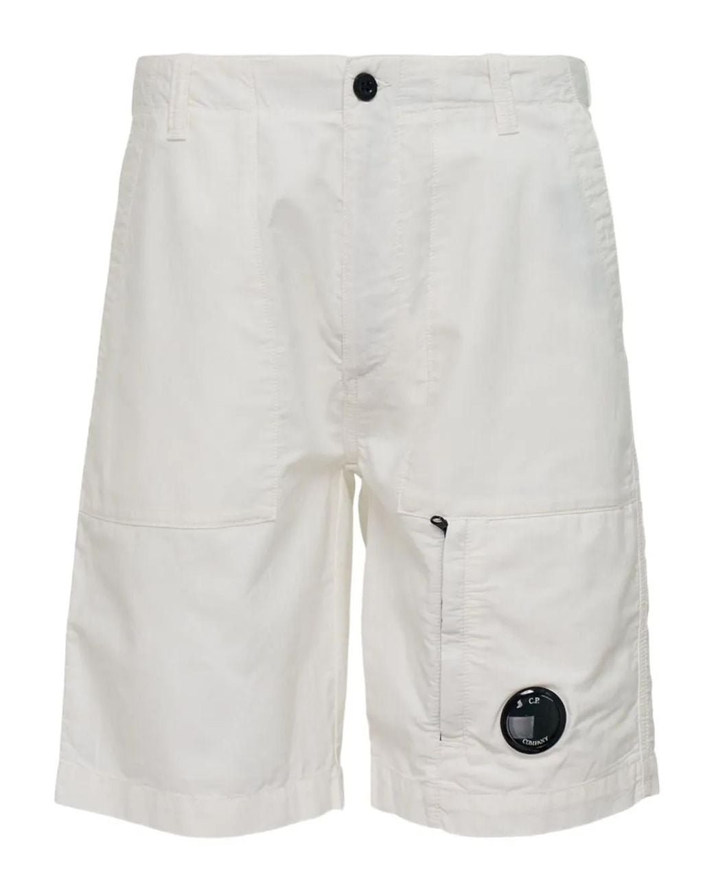 C P Company White Lens-Detail Shorts for men