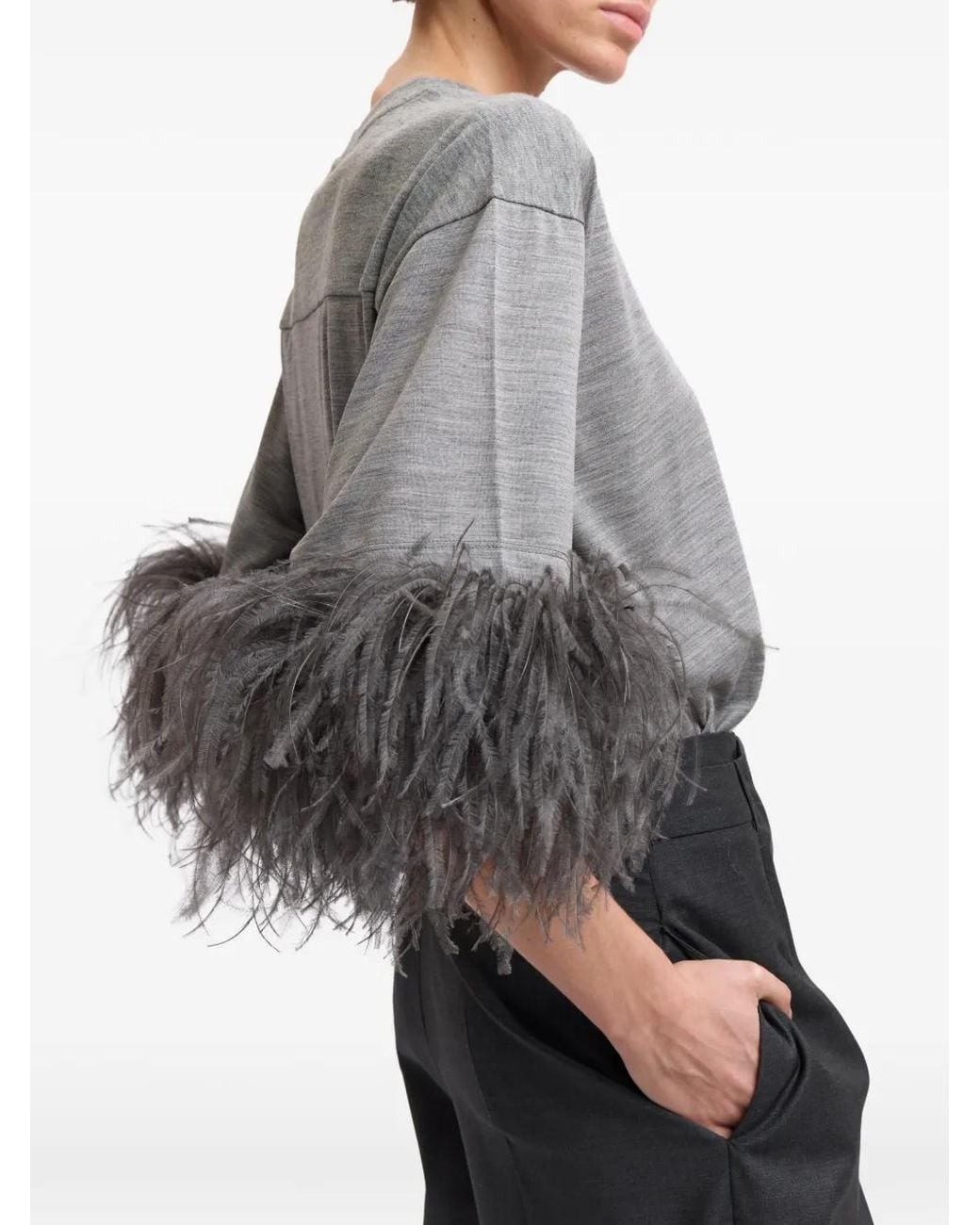 16Arlington Gray Teodora Feather-Trim T-Shirt