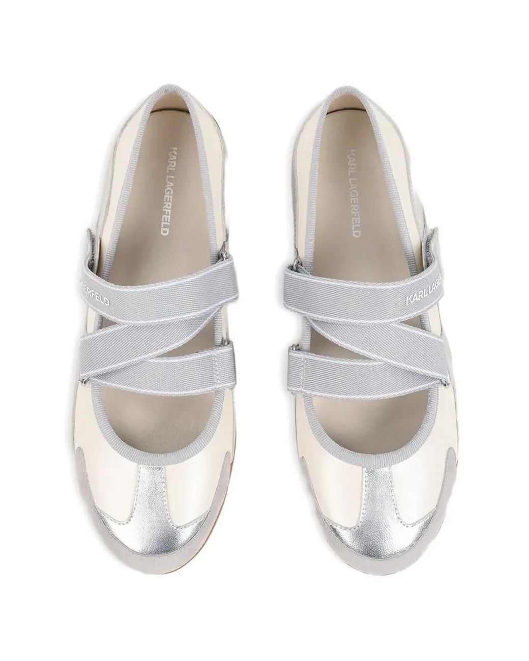 Karl Lagerfeld White Cross-Strap Ballet Flats
