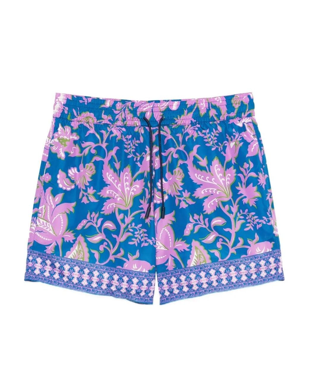 Etro Blue Swim Shorts With Floral Print Trim for men