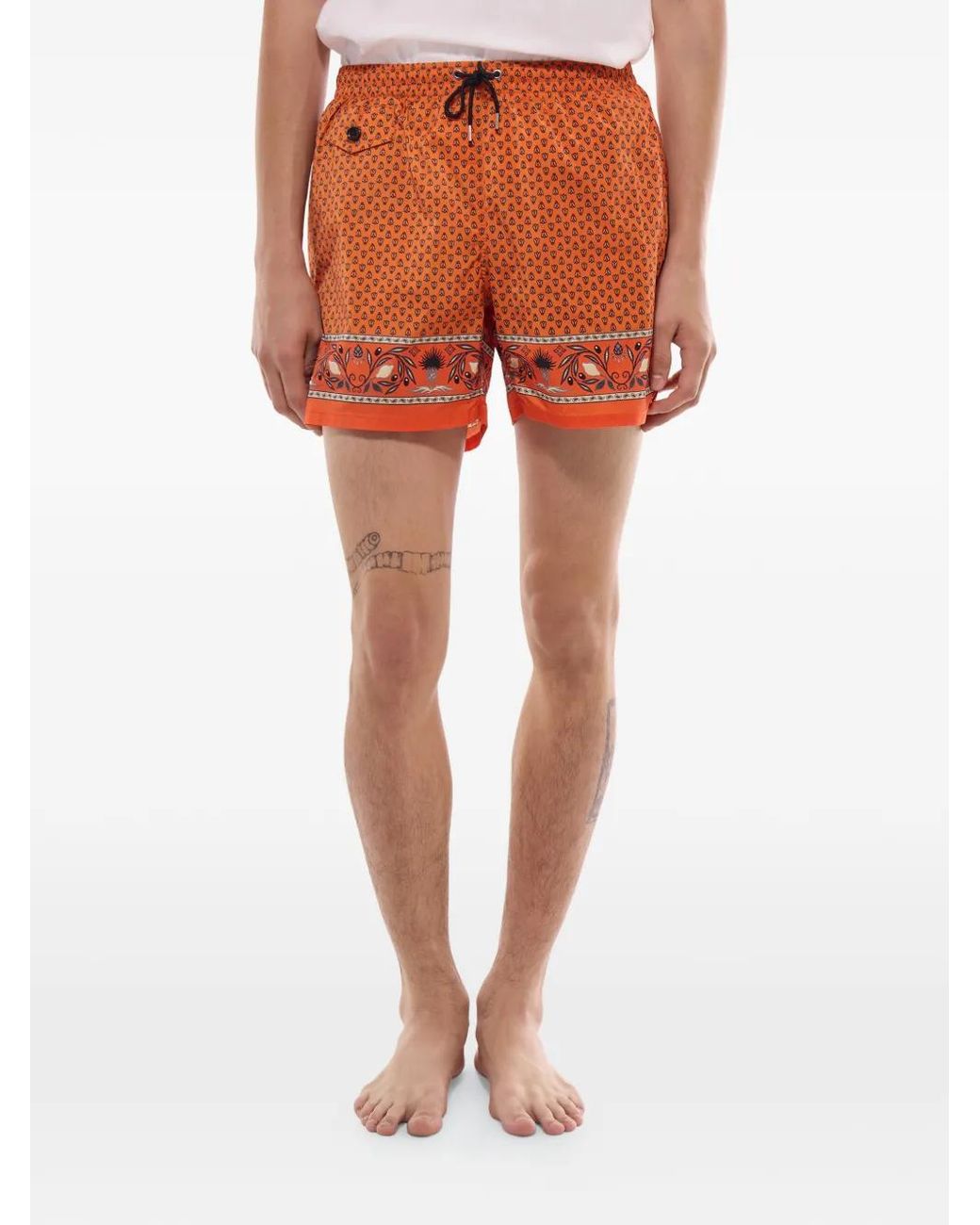 Fursac Orange Graphic-Print Swim Shorts for men