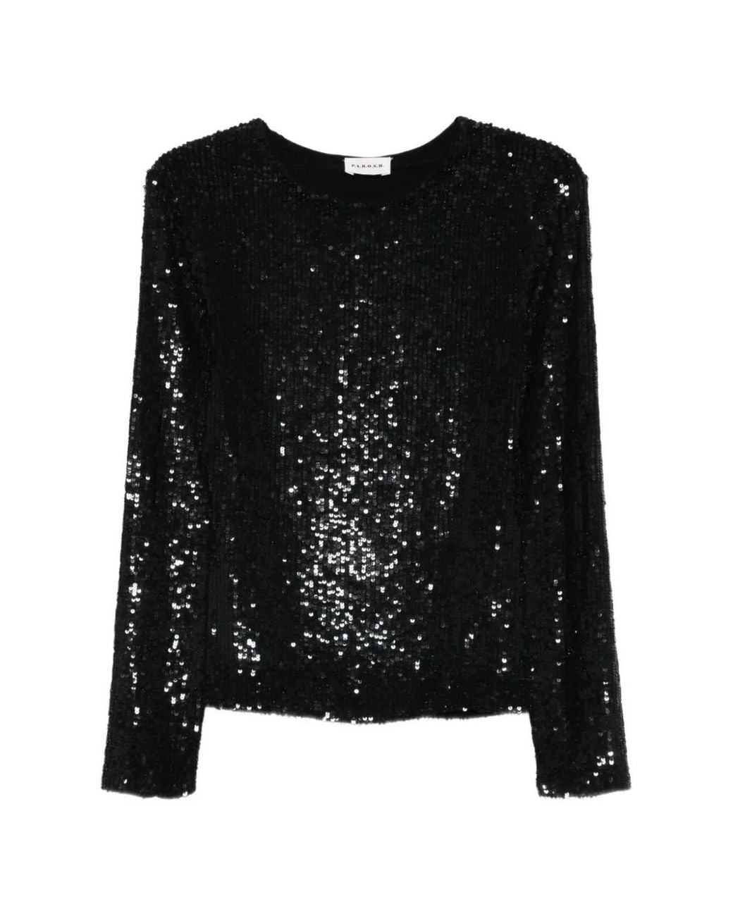 P.A.R.O.S.H. Black Sequin-Embellished Long-Sleeved Blouse