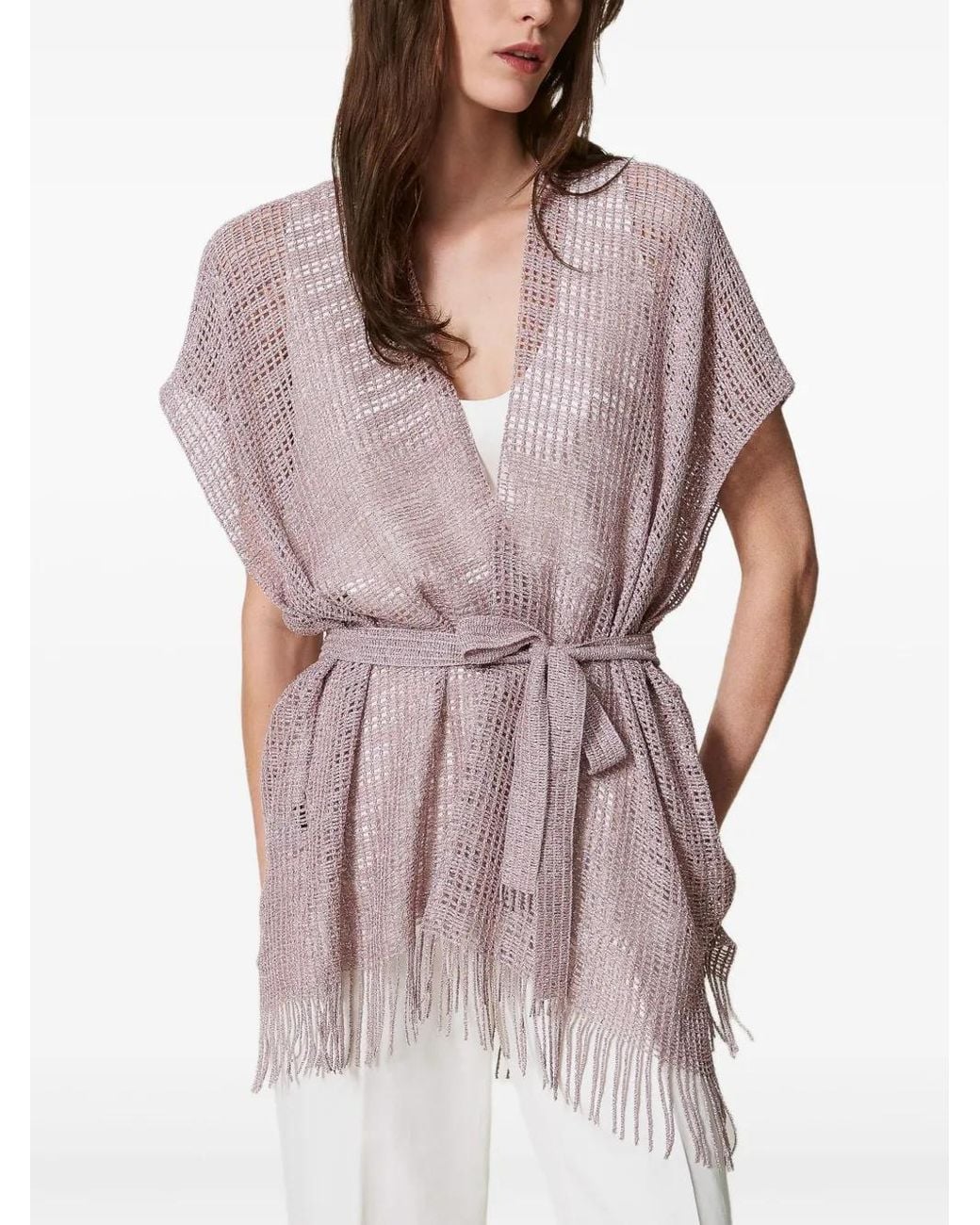 Twinset Purple Fringed Open-Front Cardigan