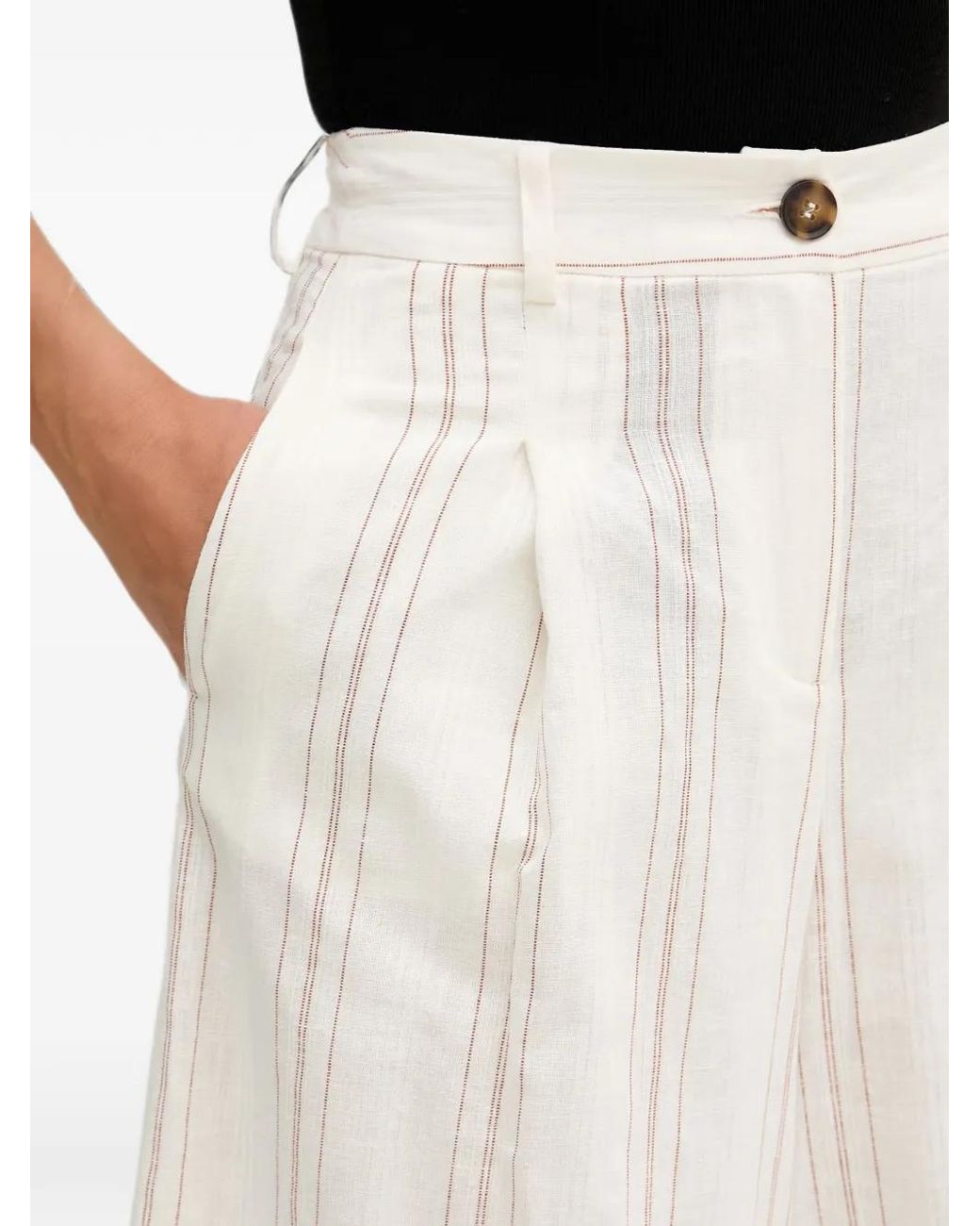 Benetton White Striped Pleated Trousers