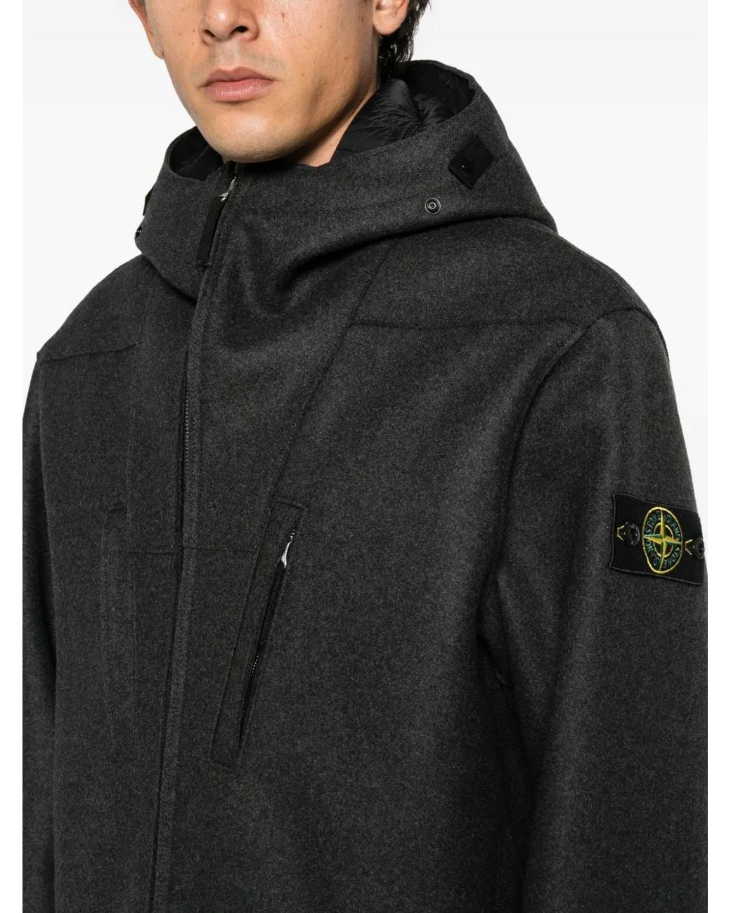 Stone Island Black Panno Hooded Jacket for men