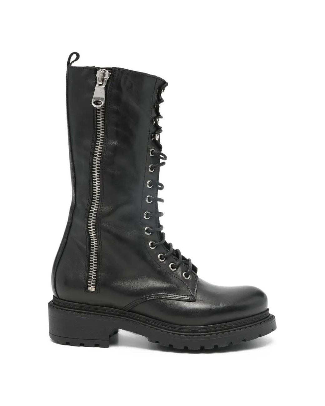 METISSE Black Zip-Embellished Lace-Up Boots
