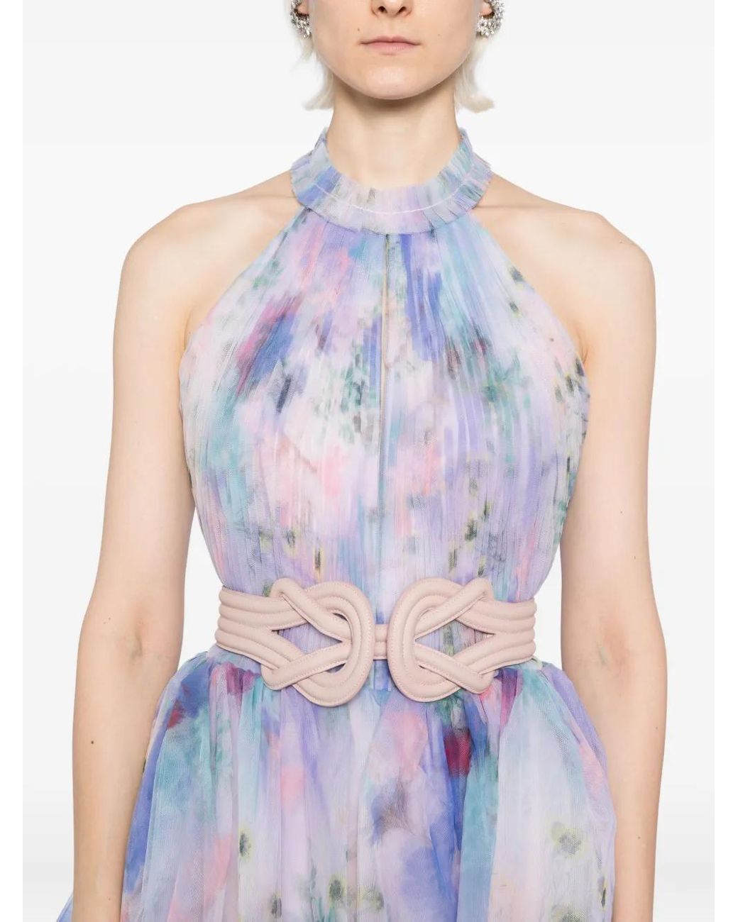 Saiid Kobeisy Blue Floral-Print Tulle Dress