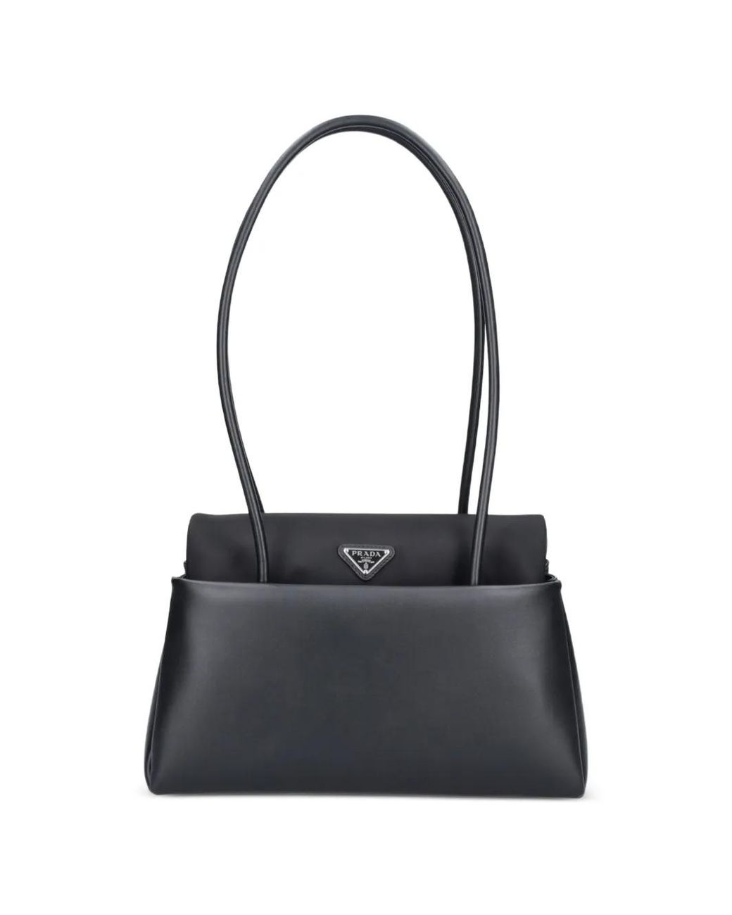Prada Black Passage Medium Leather Bag With Re-Nylon Flap