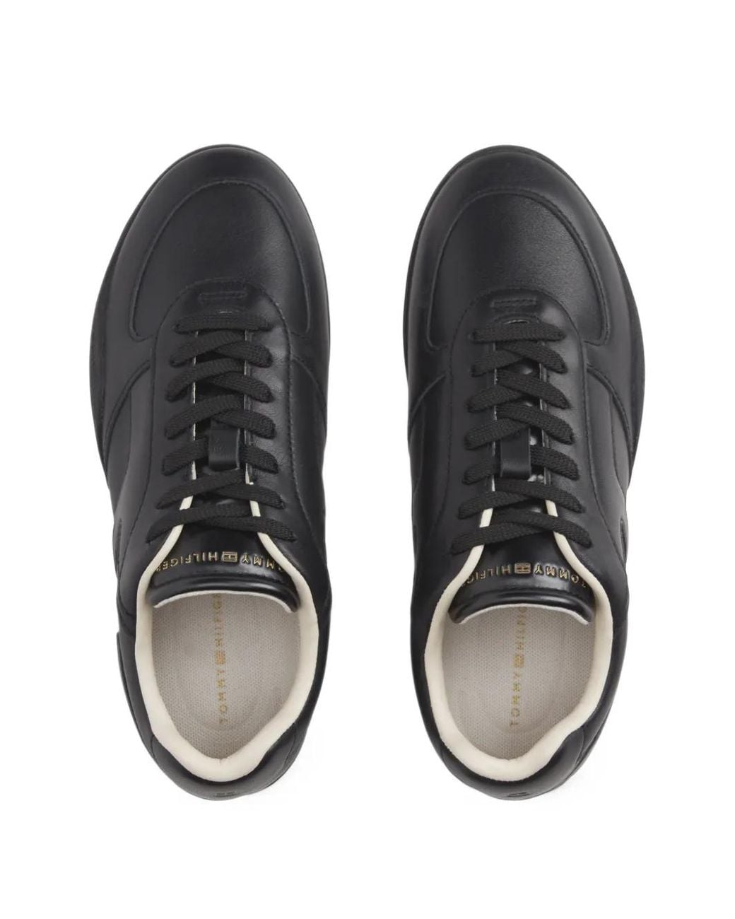 Tommy Hilfiger Black Logo-Print Leather Sneakers
