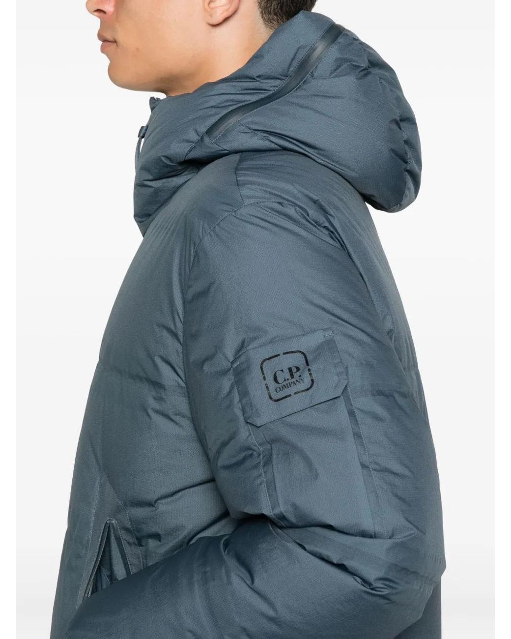 C P Company Blue Hooded Padded Jacket for men