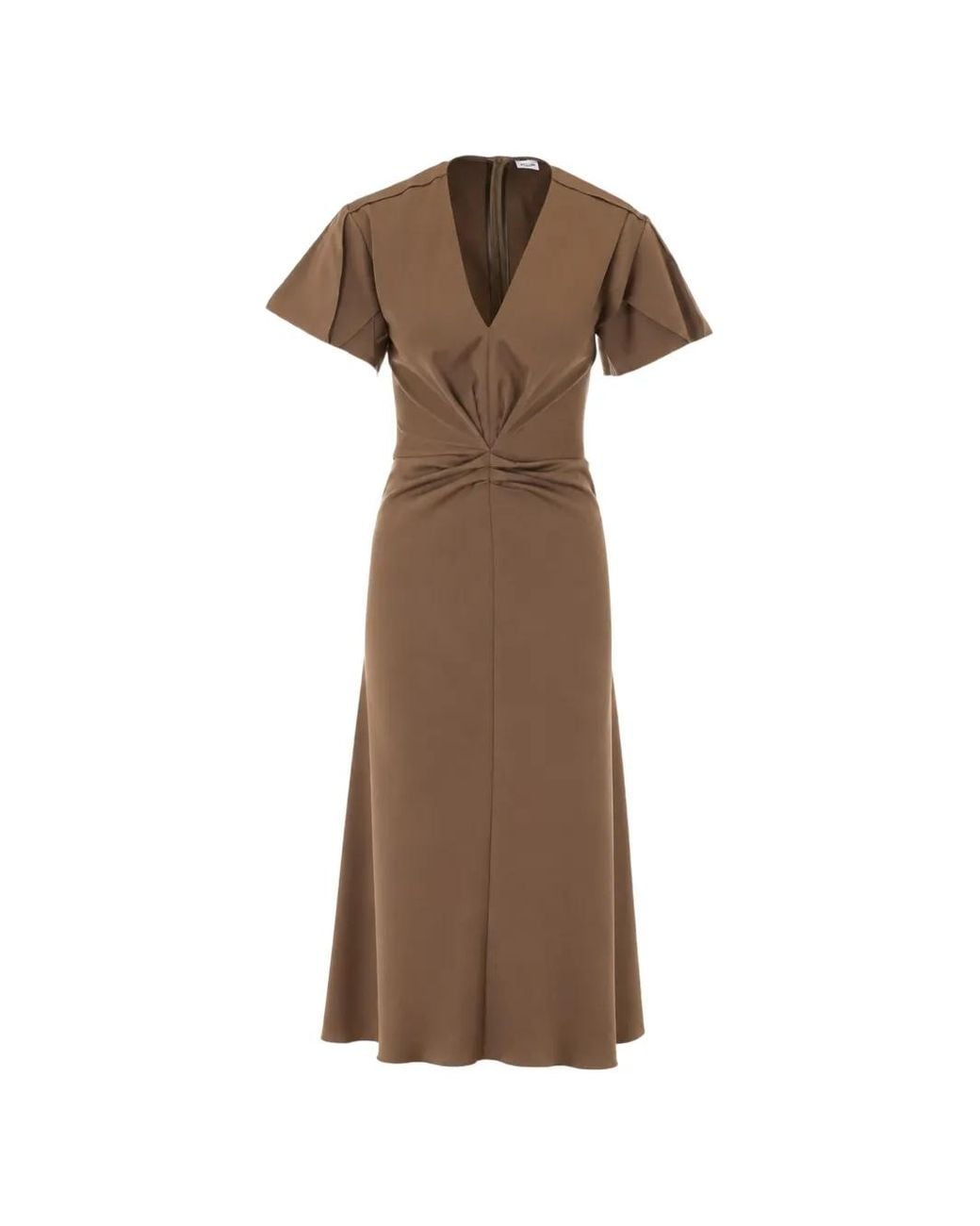 RUE DU BAC Brown Twisted-Waist Ruffled-Sleeve Midi Dress