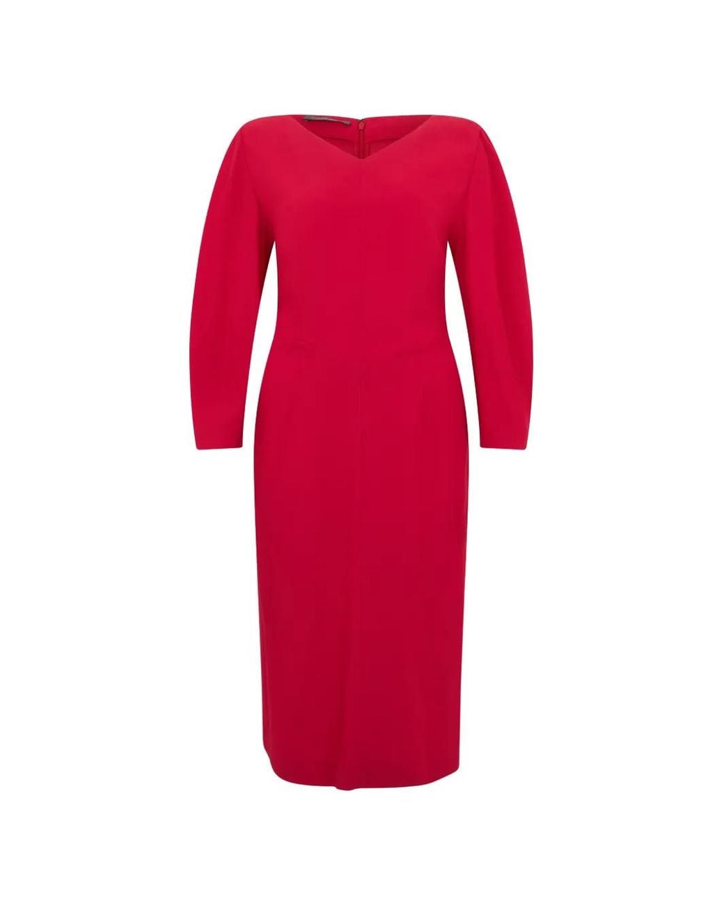 Alberta Ferretti Red V-Neck Midi Dress