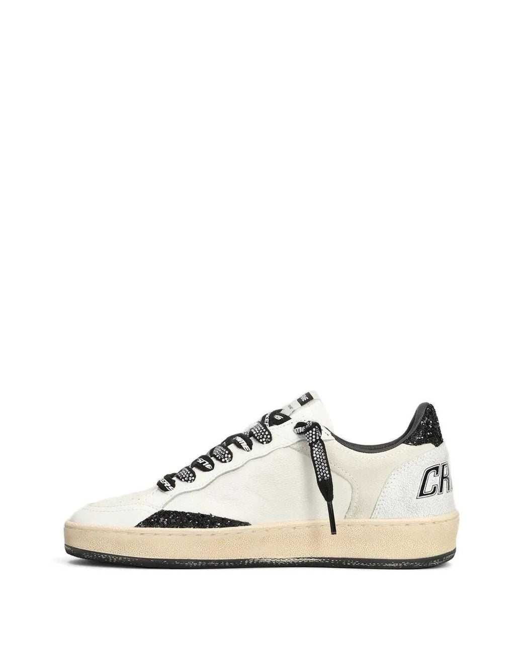 Crime London White Chelsea Glitter-Embellished Logo-Print Sneakers