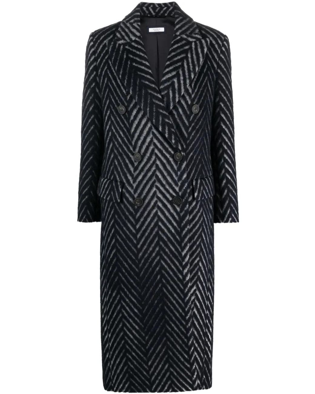 Peserico Black Chevron-Knit Double-Breasted Coat