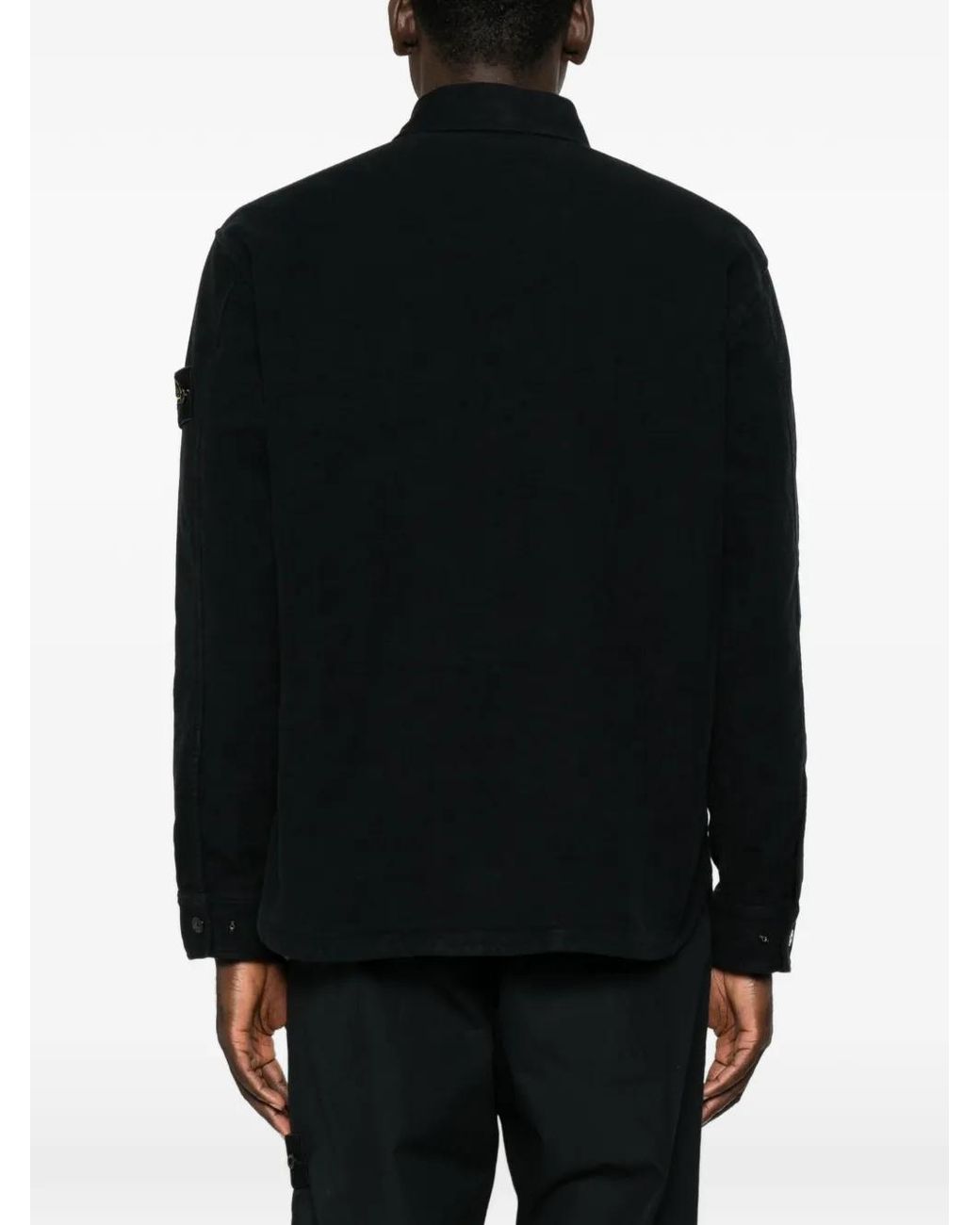 Stone Island Black Logo-Patch Button-Up Shirt for men