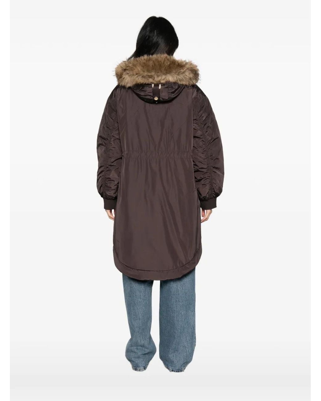 Liu Jo Gray Fur-Trim Zip-Up Coat