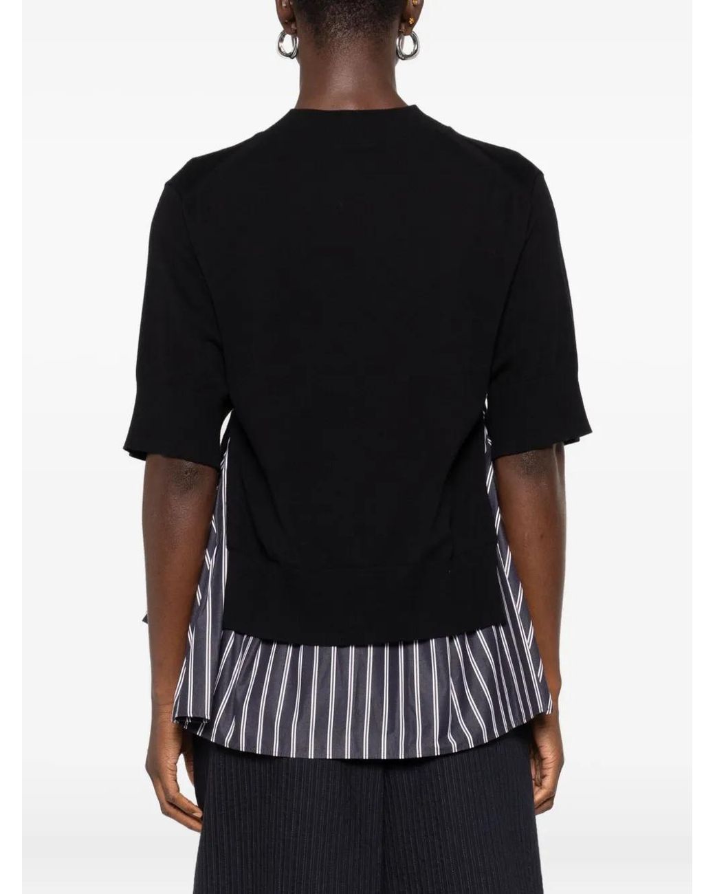 Sacai Black Layered Striped Knit Top