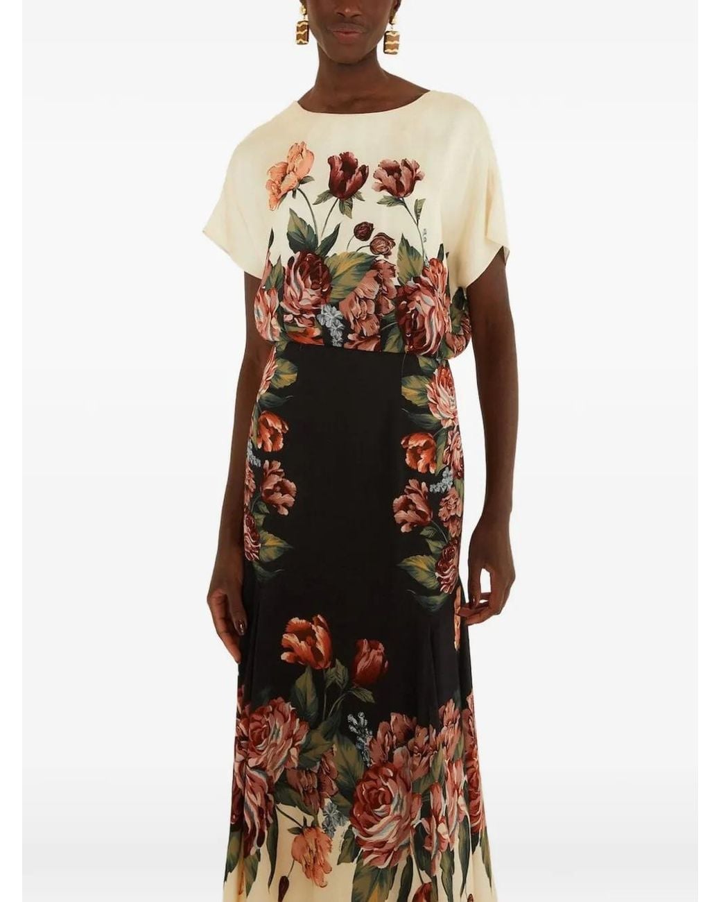 Farm Rio Black Winter-Floral Short-Sleeve Maxi Dress
