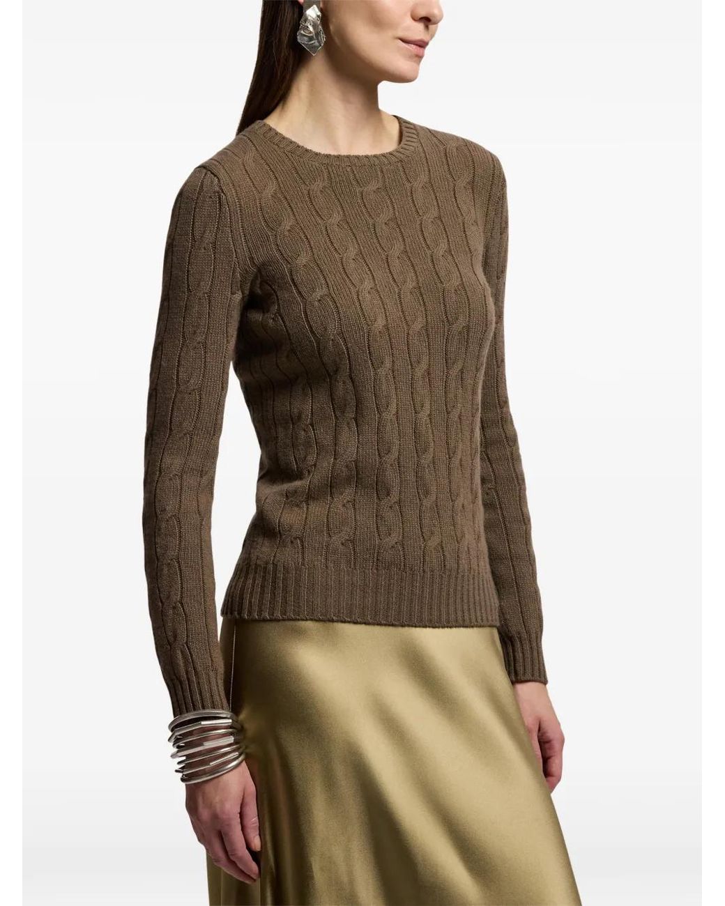 Ralph Lauren Brown Cable-Knit Cashmere Sweater