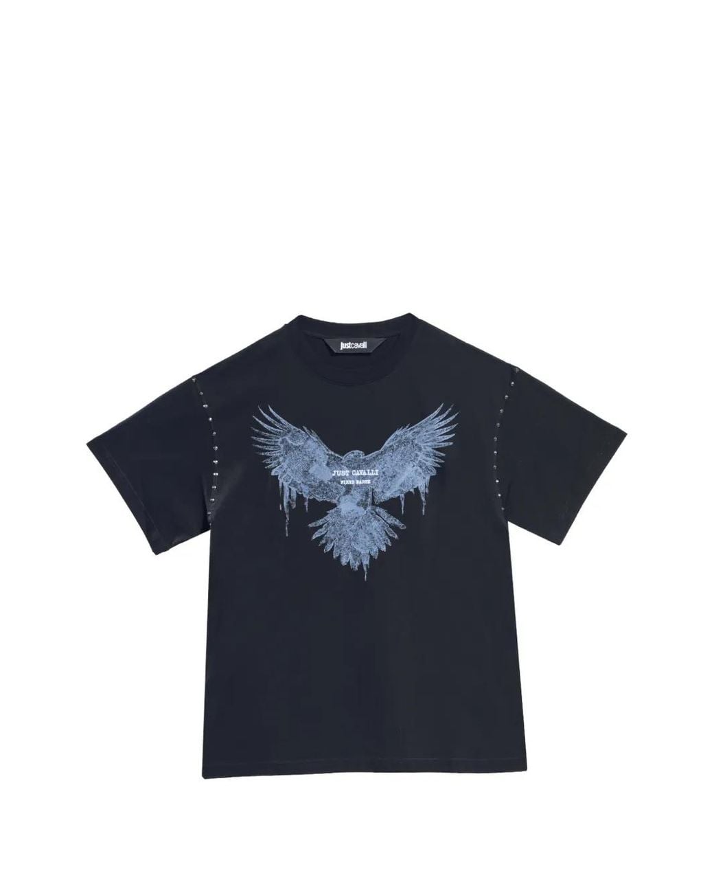 Just Cavalli Blue Stud-Embellished Eagle-Print T-Shirt for men