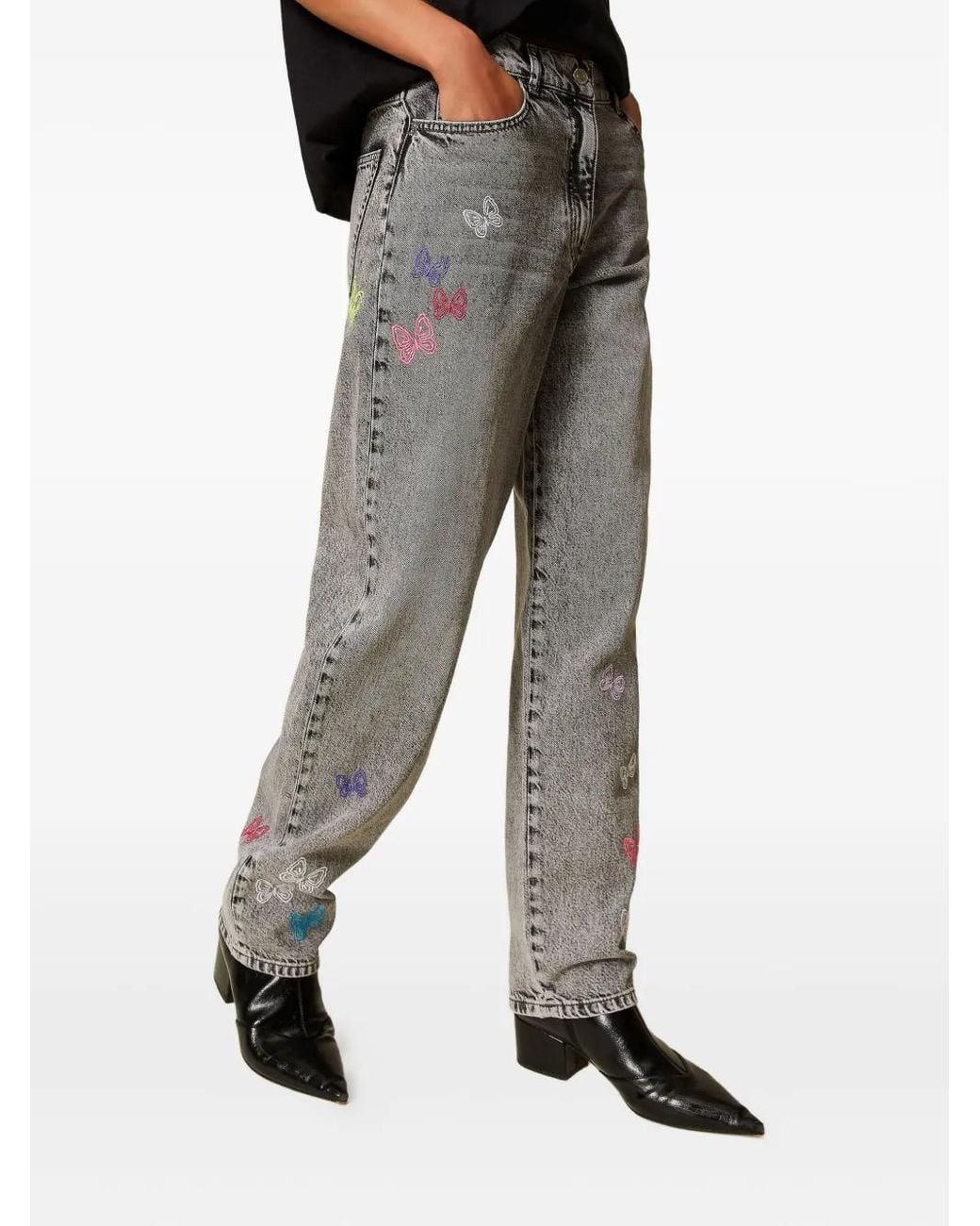 Twinset Gray Myfo Embroidered Barrel Jeans