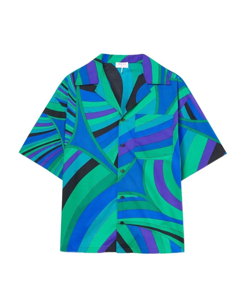 PUCCI Iride-Print Short-Sleeve Shirt in Blue for Men | Lyst
