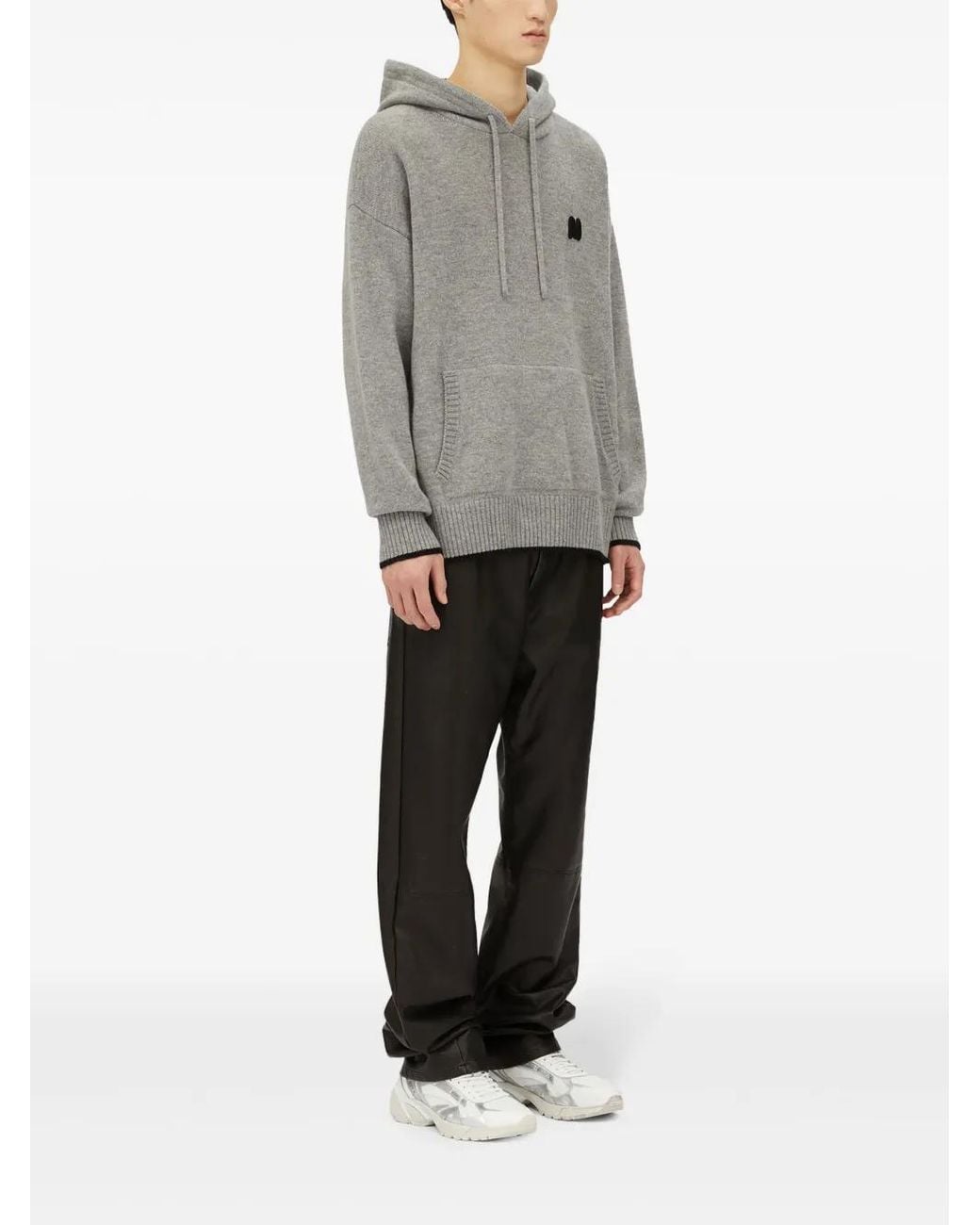 MSGM Gray Logo-Embroidered Hoodie for men