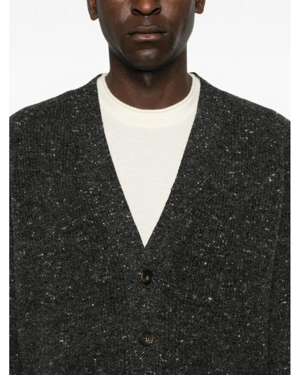 Eleventy Black Flecked V-Neck Cardigan for men