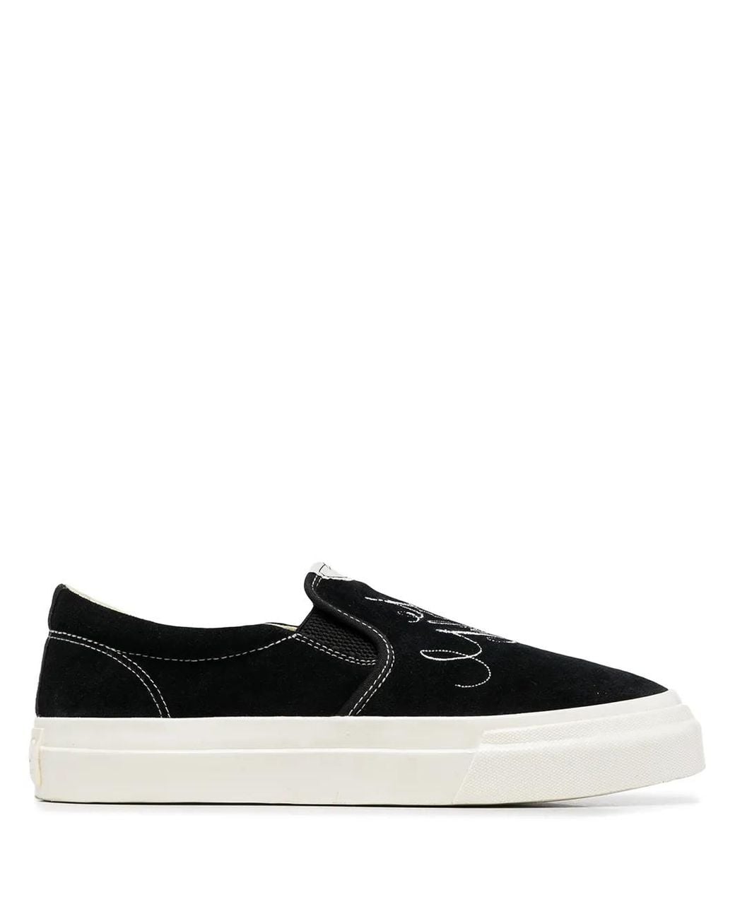 Junya Watanabe Black Slogan-Embroidered Slip-On Sneakers for men