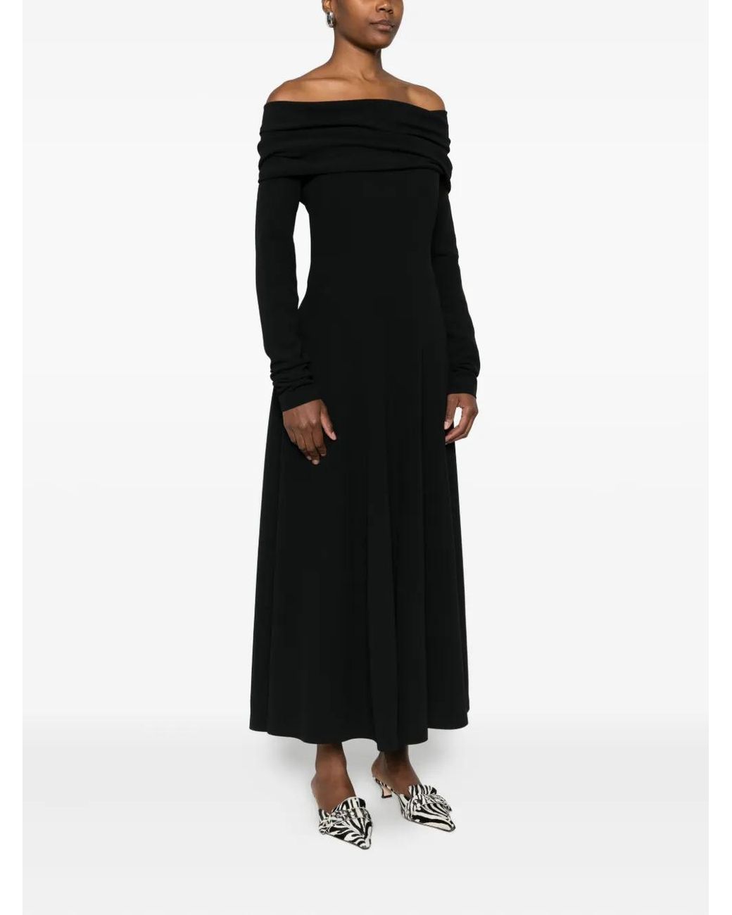 Alberta Ferretti Black Midi Dress With Bardot Neckline And Cut-Out Detail