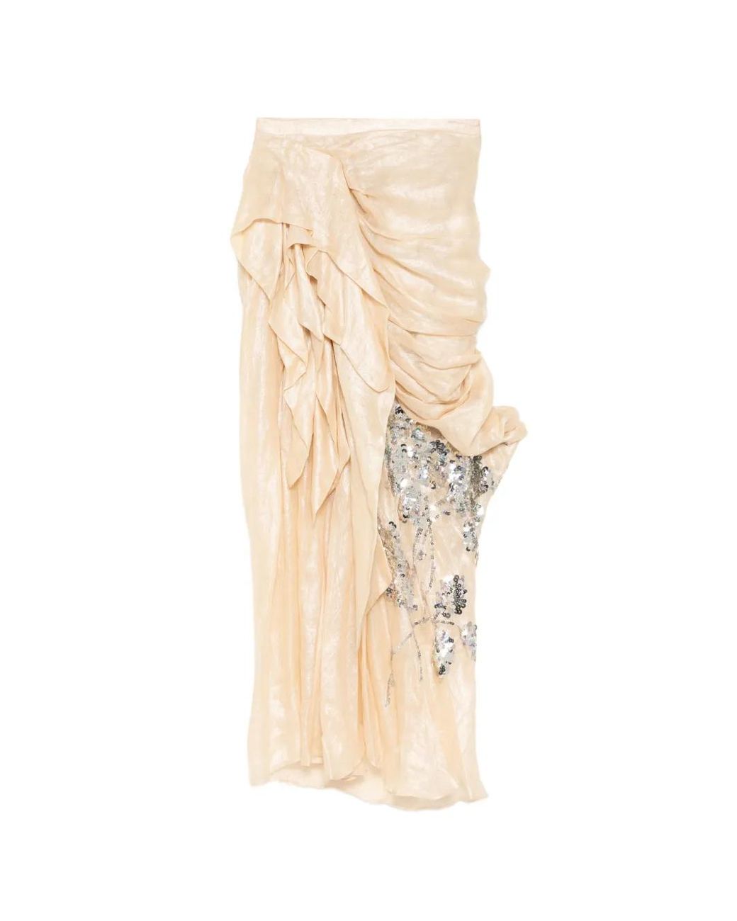 Biyan White Linen Draped Midi Skirt