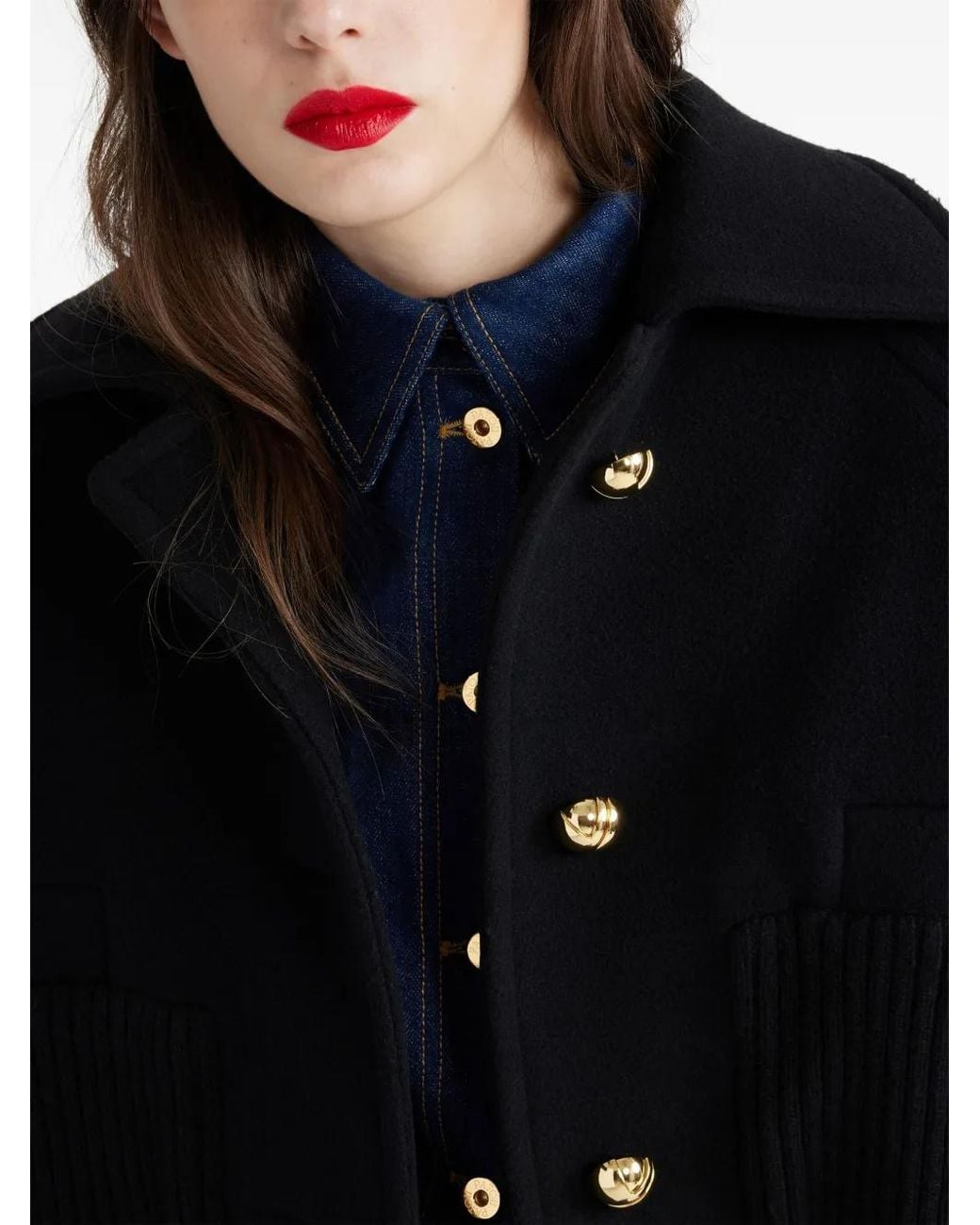 Patou Black Rib-Waist Cropped Coat
