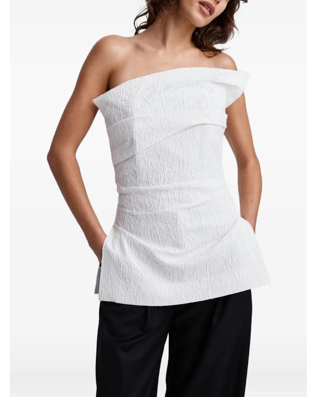 Anna Quan White Valletta Strapless Draped Blouse