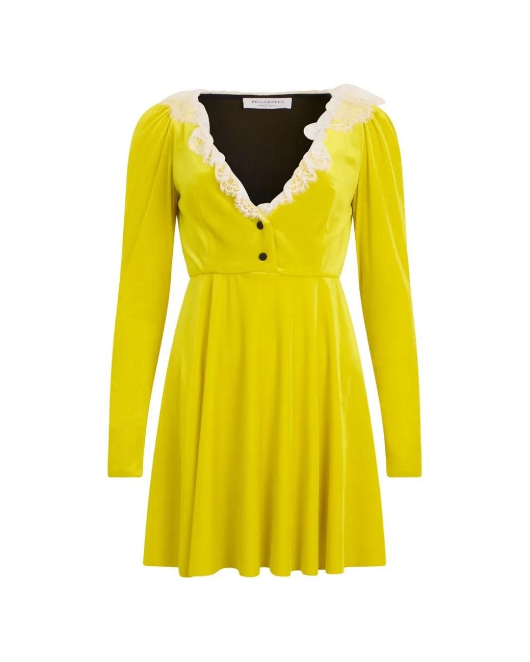 Philosophy Di Lorenzo Serafini Yellow Lace-Trim Mini Dress