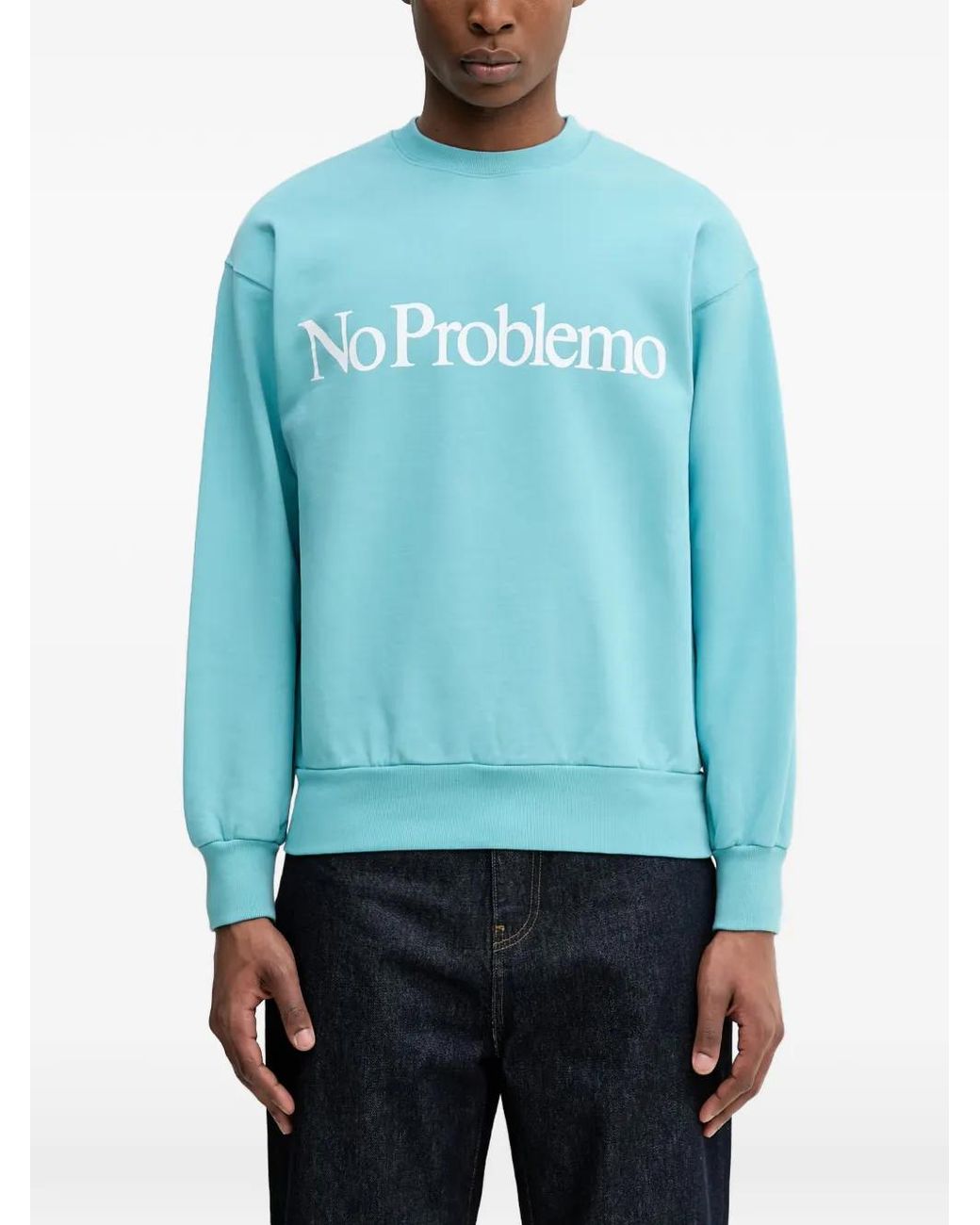 No Problemo Blue Logo-Print Long Sleeve Sweater for men