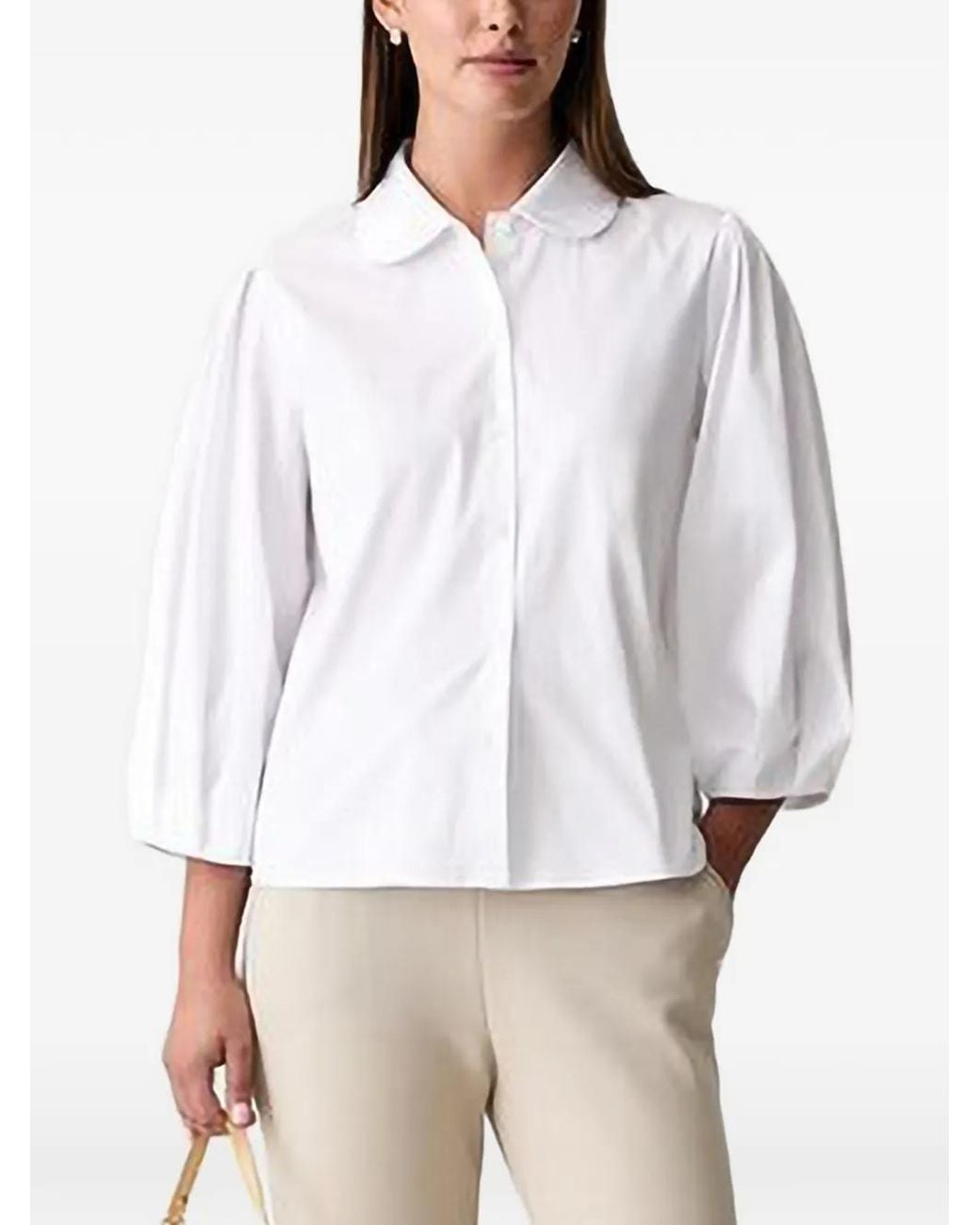 Joop! White Round-Collar Puff-Sleeve Shirt
