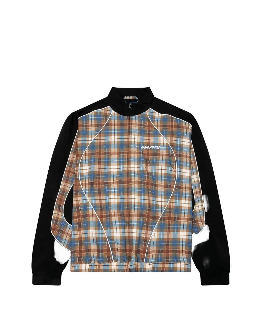 AWAKE NY Black Les Plaid-Pattern Panelled Track Jacket for men