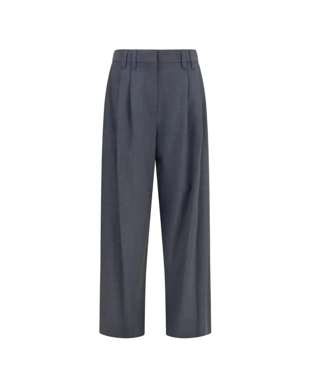 Brunello Cucinelli Blue Tropical Luxury Wool Tailored Trousers With Monili