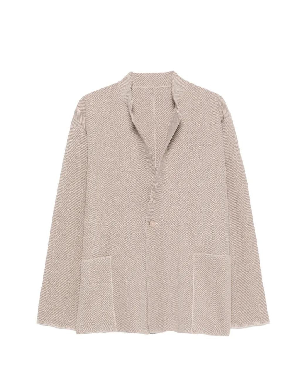 Homme Plissé Issey Miyake White Knit Herringbone Cardigan for men