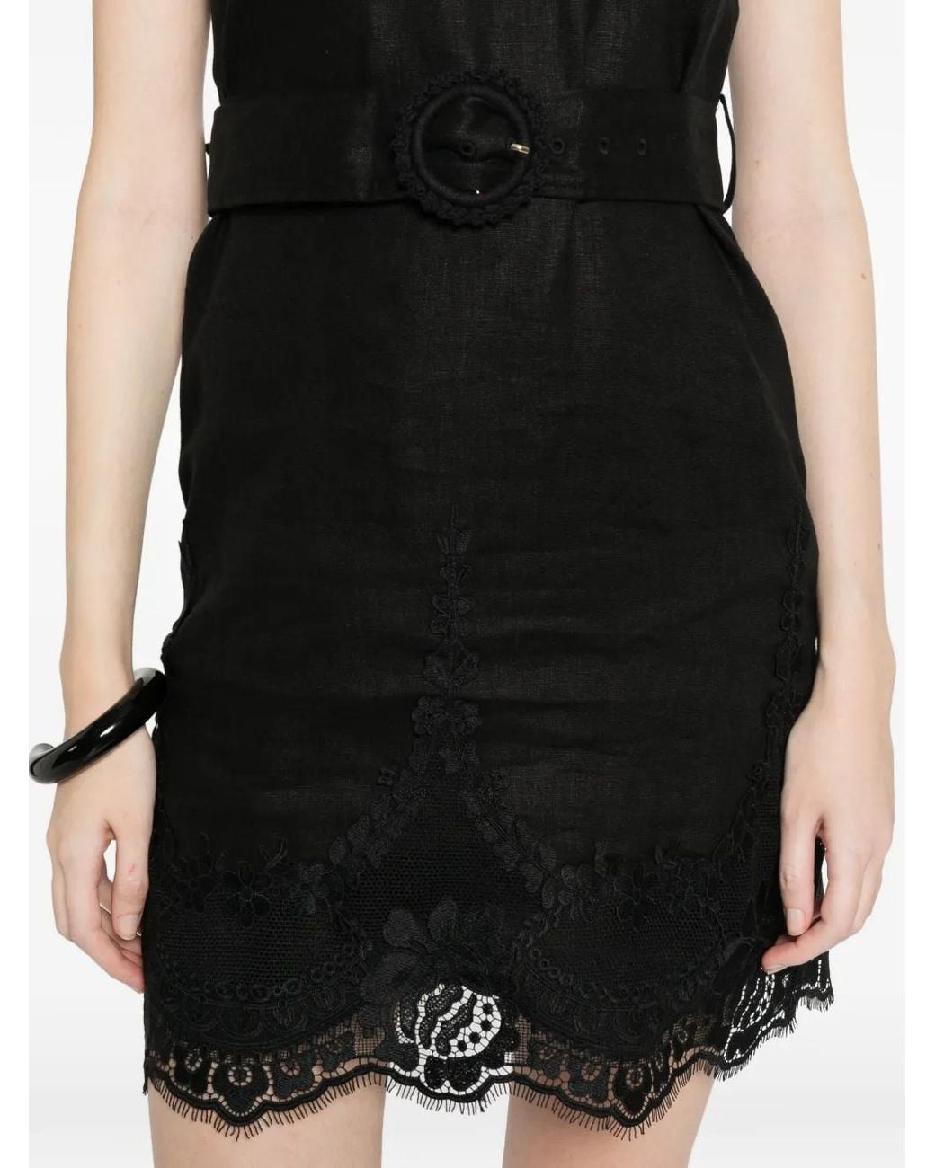 Twinset Black Robe Courte En Lin Avec Dentelle