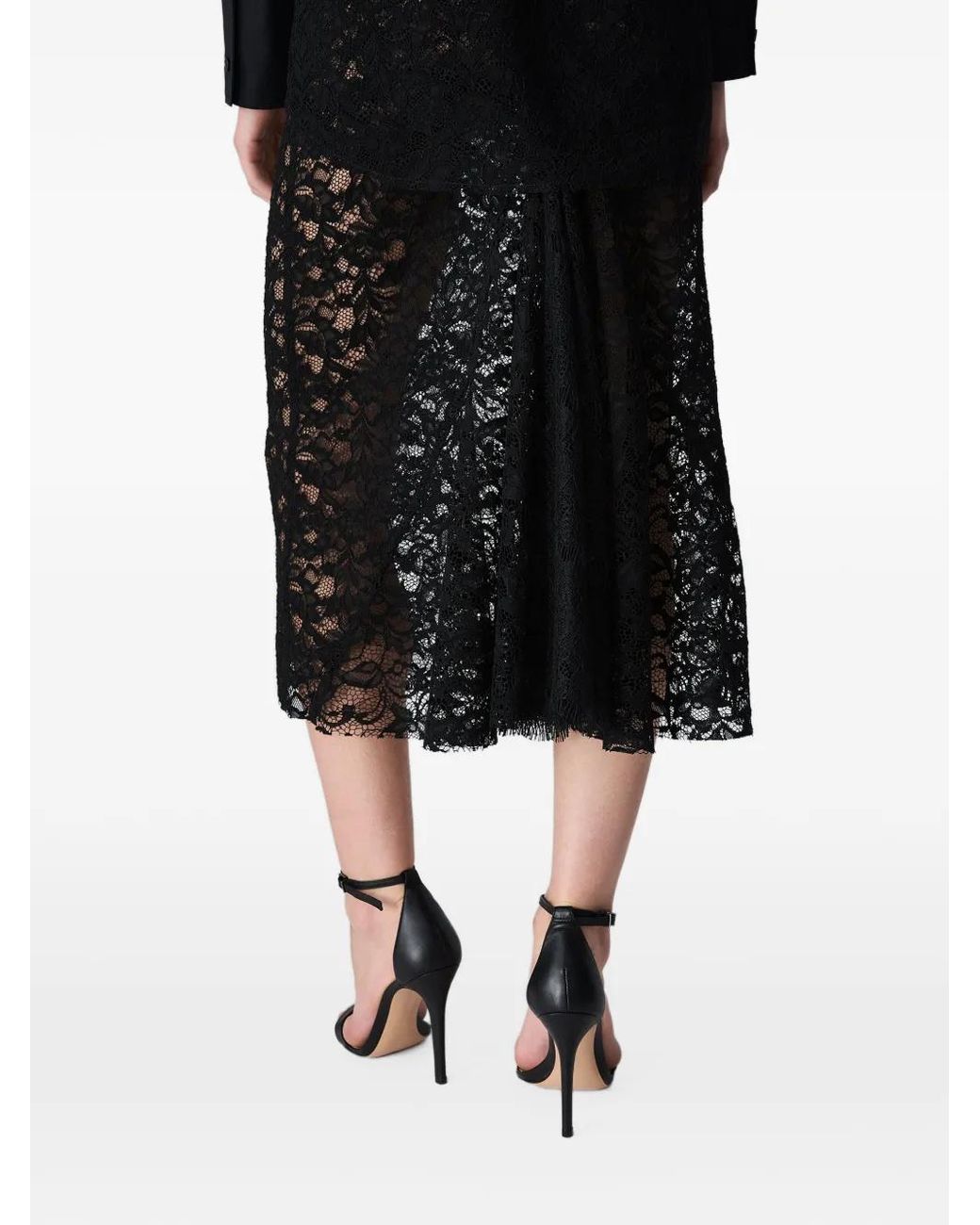Vera Wang Black Tulia High-Waisted Floral-Lace Midi Skirt