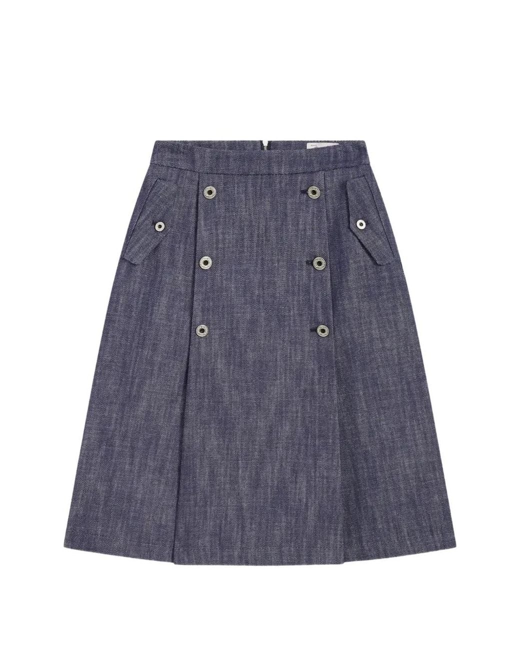 Pence Blue Lydia Gonna Button-Detailed A-Line Midi Skirt