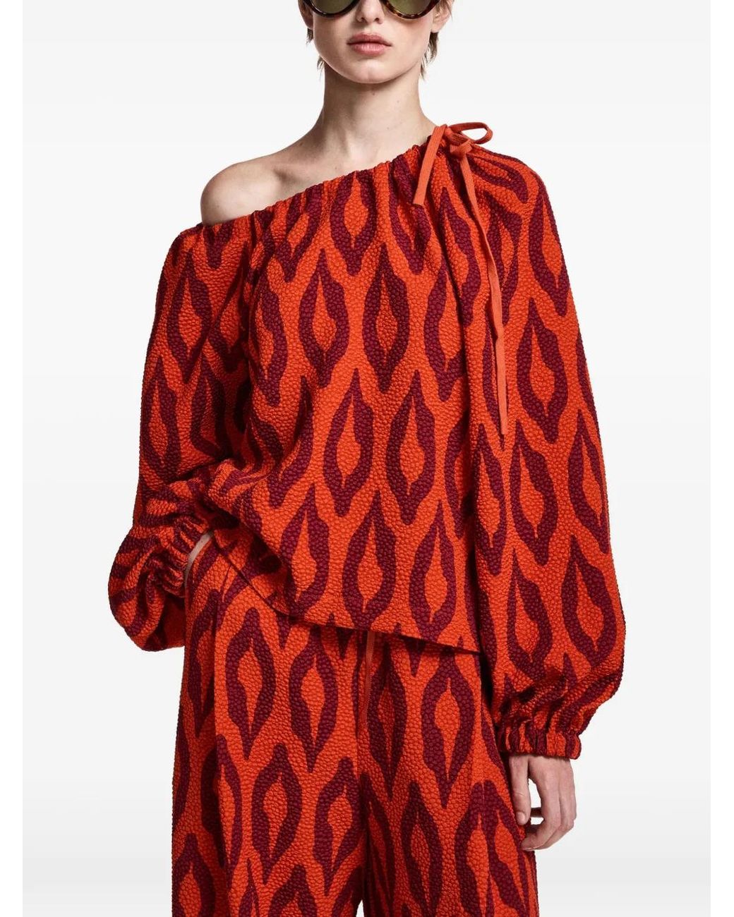 Essentiel Antwerp Red Kolorful Graphic-Pattern Long-Sleeve Blouse