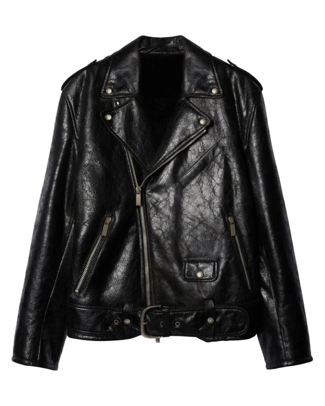 Off-White c/o Virgil Abloh Black Crinkled Leather Biker Jacket for men