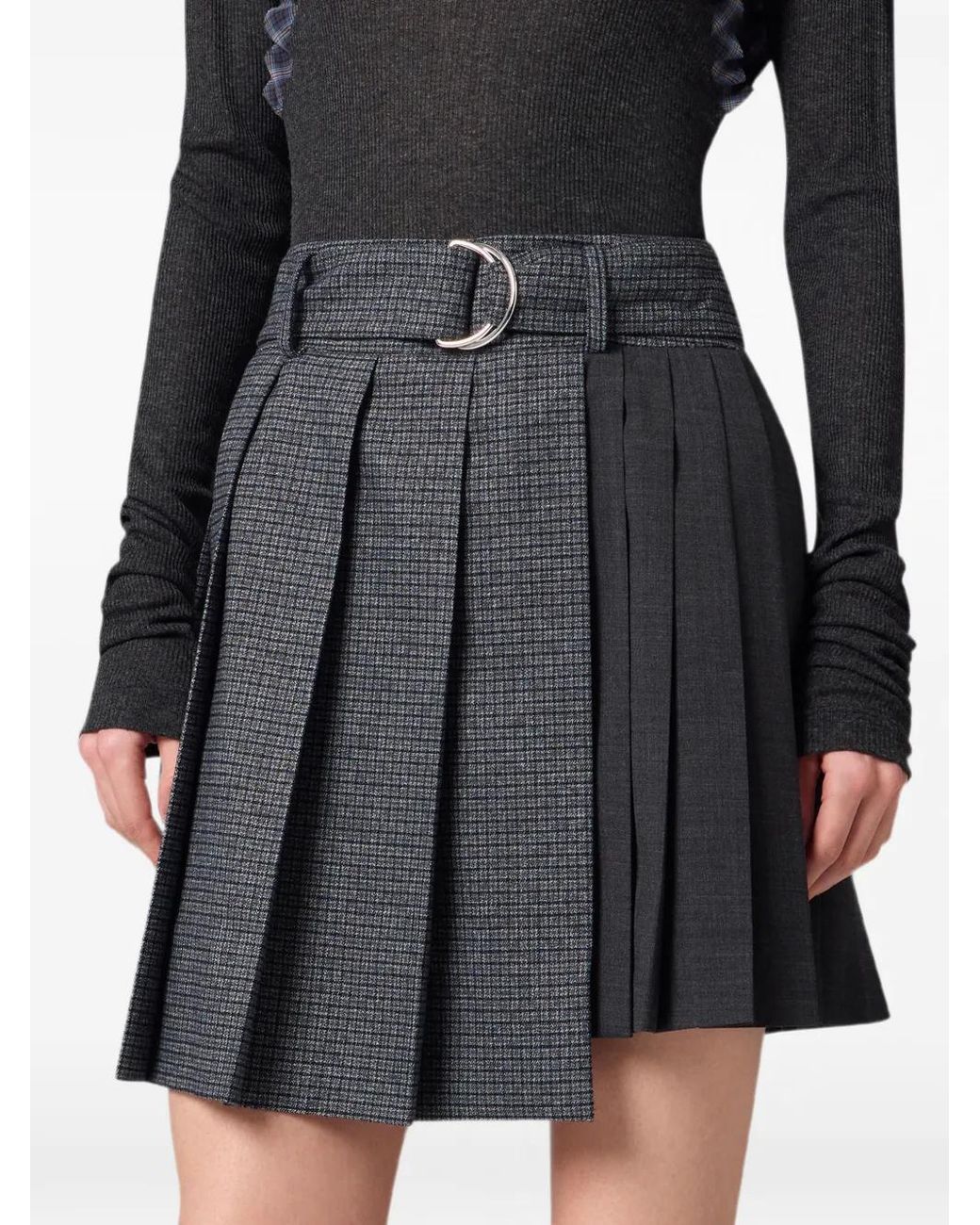 MSGM Gray Belted Pleated Mini Skirt