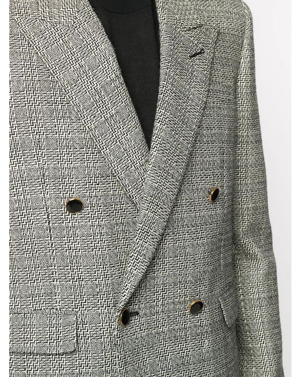 Saint Laurent Gray Deconstructed Check Double-Breasted Blazer for men