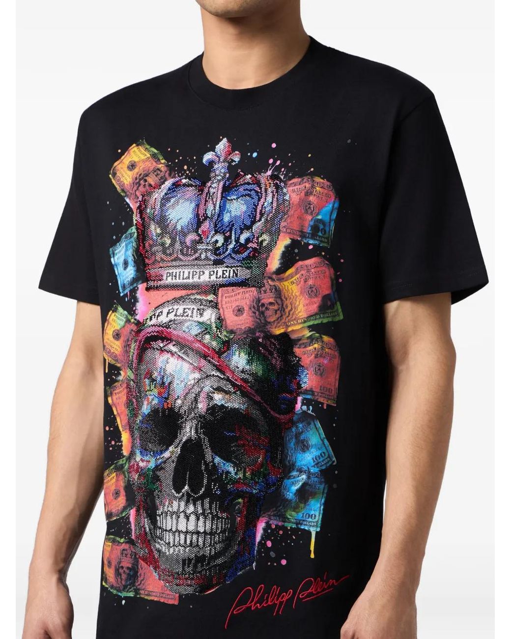 Philipp Plein Black Round Neck Skull T-Shirt for men