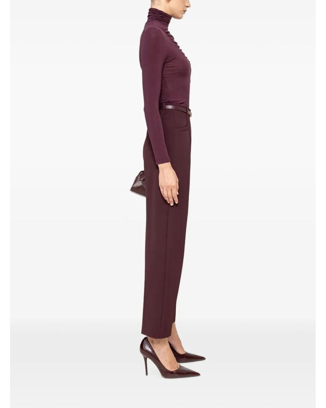 Nissa Purple Lyocell Wool-Blend Turtleneck Top