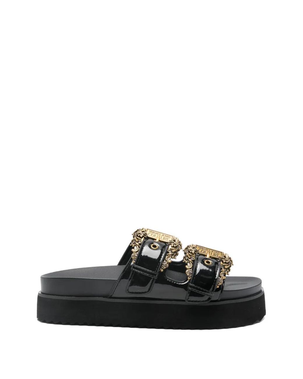Versace Jeans Couture Black Buckled Platform Sandals