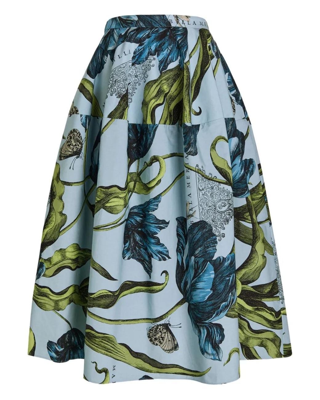 Erdem Green Printed Cotton-Poplin Midi Skirt